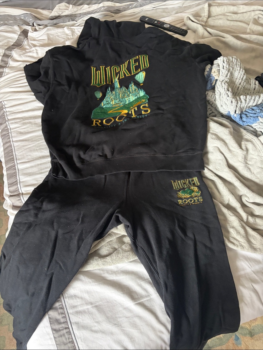 Roots Black men’s track suit Set with Green and Yellow 'Wicked' Graphic